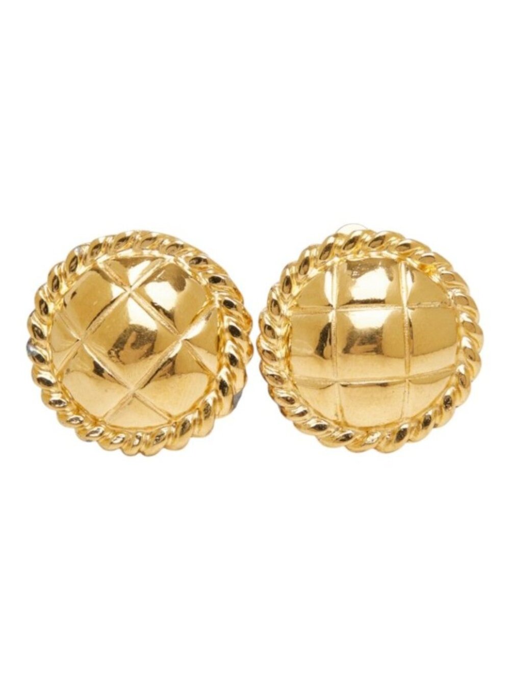 Chanel Quilted Earrings Gold Plated